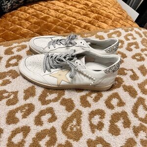 Retired Golden Goose White pearls and Silver Sneakers with Gold Star